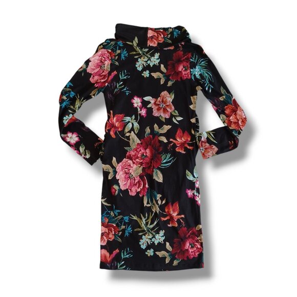 Mother Bee Maternity Dress Long Sleeve Cowl Neck Floral Bodycon Black Red Size M - Picture 2 of 9